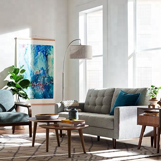 69" Rivet Steel Arc Floor Lamp with Grey Linen Shade – HLHF6005