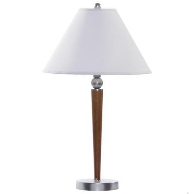 Tapered Shade Table Lamp for Hotel – Satin Nickel Base with White Linen Shade