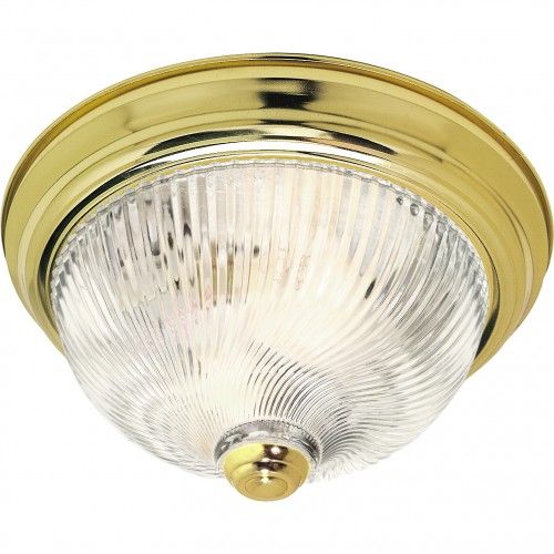 2-Light 11" Close-to-Ceiling Flush Mount Ceiling Lamp with Clear Ribbed Swirled Glass – Modern Fixture