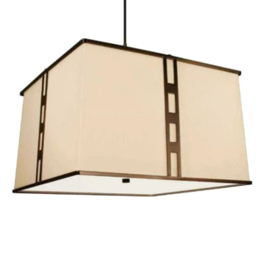Bronze Lobby Pendant – Square Fabric Shade with Old Bronze Frame and Acrylic Diffuser