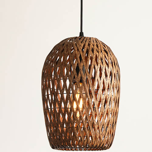 Bamboo Pendant Light – 9.8” Natural Wood Hanging Ceiling Fixture (UL Listed)