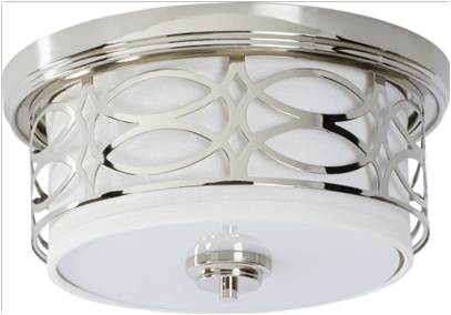 C80011 Hazel Bronze / Polished Nickel Ceiling Light – 2 x 60W E26 Bulbs, Off-White Linen Shade