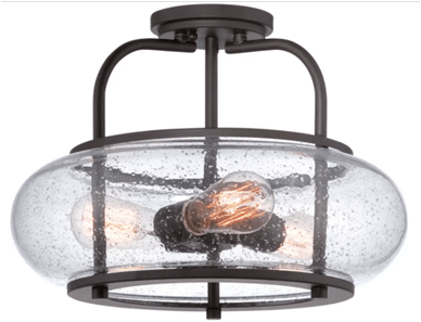 C8008 Brushed Nickel Ceiling Light – 3 x E26 Sockets, Clear Seeded Glass Shade