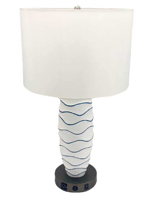Coastal Blue Wave Table Lamp – Hand-Painted Ocean Design with USB & Outlet