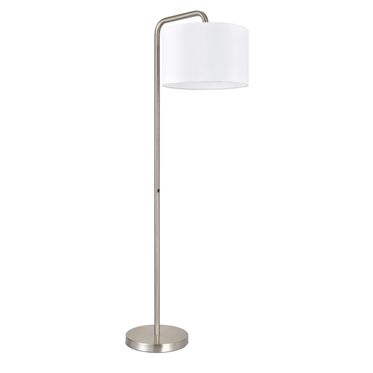 Brushed Nickel Floor Lamp – 60W with White Fabric Shade and Rocker Switch
