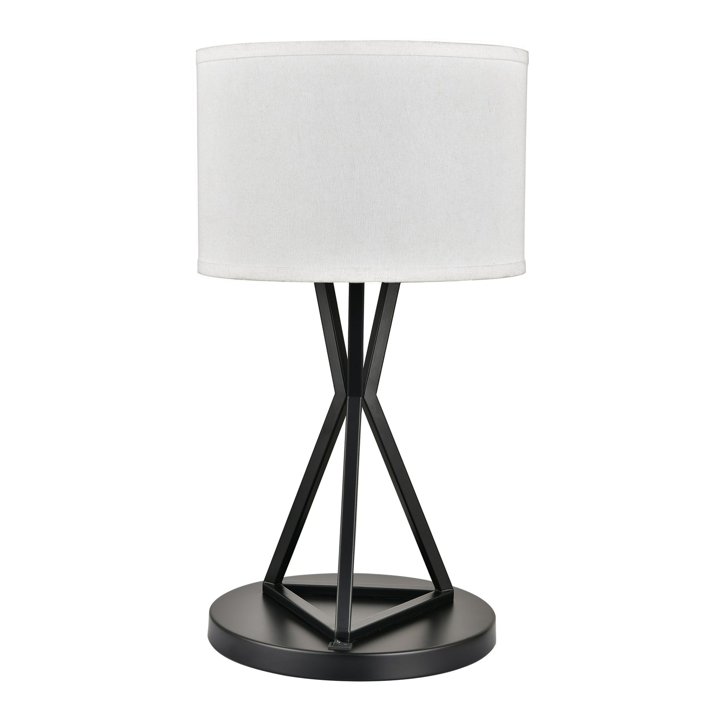 Powder Coated Matte Black Table Lamp – Dual E26 Sockets, White Fabric Shade, 60W