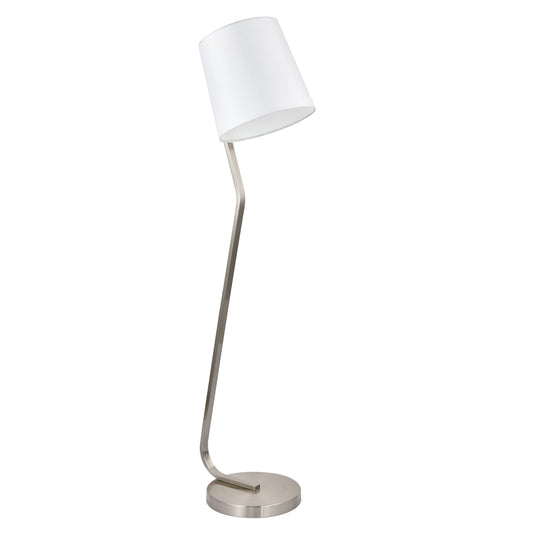Brushed Nickel Floor Lamp – 100W with White Fabric Shade