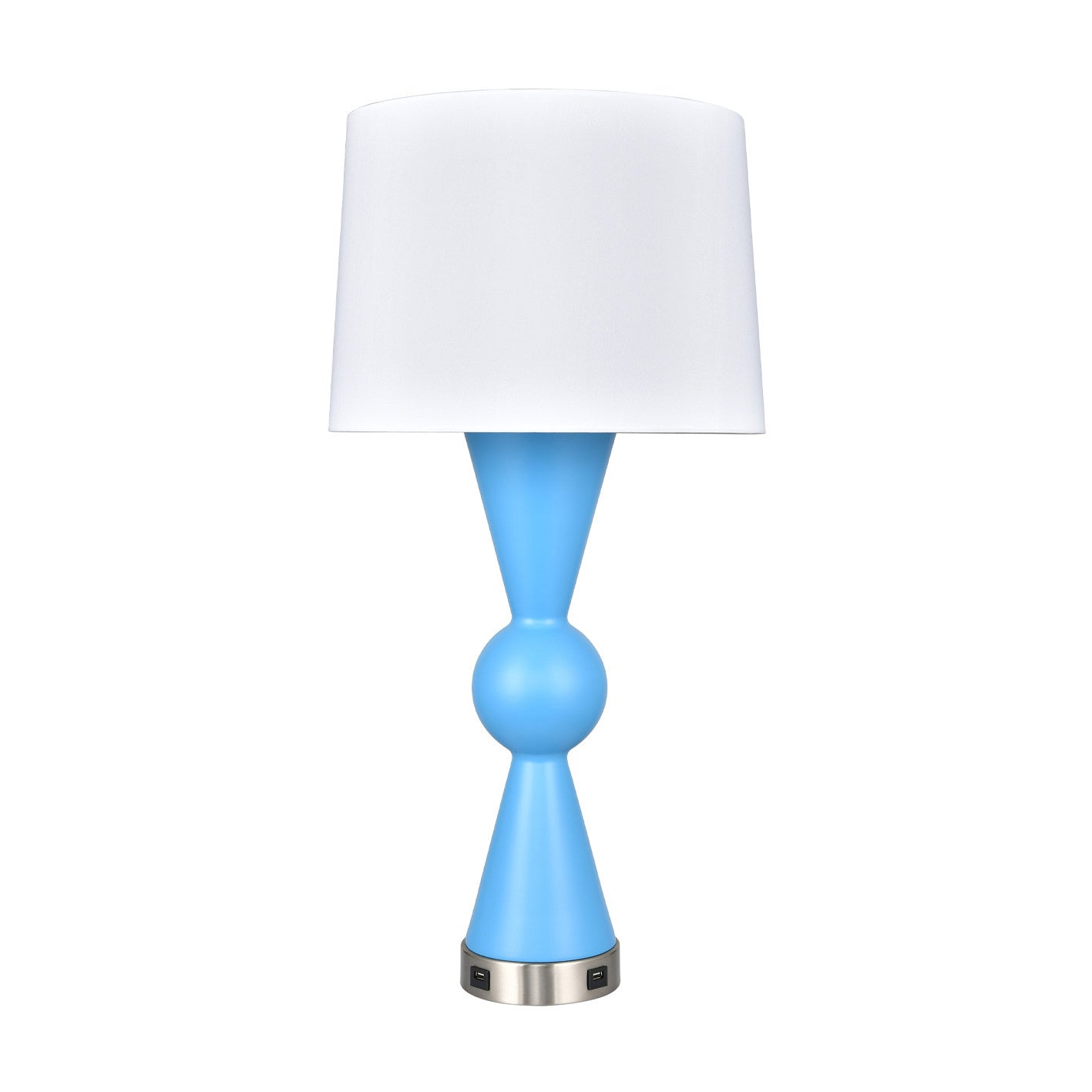 Blue Table Lamp – White Fabric Shade with Dual USB Ports
