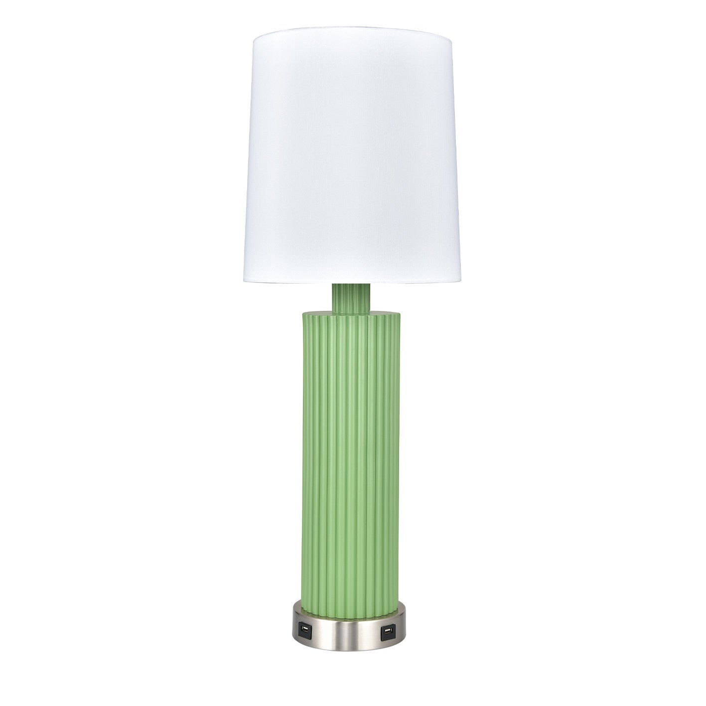 Green Table Lamp – White Fabric Shade with Dual USB Ports