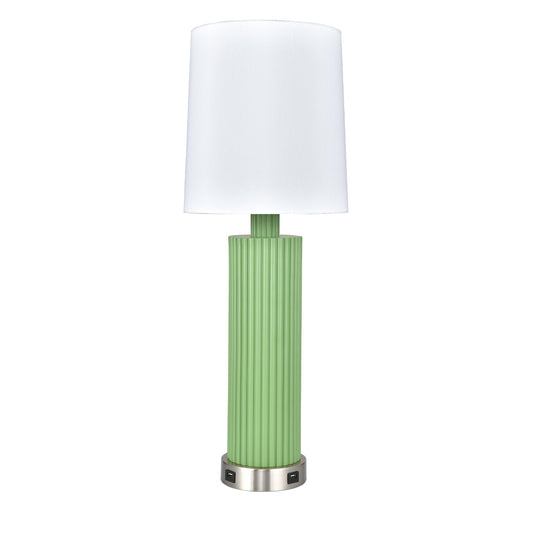 Green Table Lamp – White Fabric Shade with Dual USB Ports
