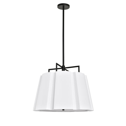 Matte Black Hardwired Ceiling Lamp with White Fabric Shade – 5 Light, 60W