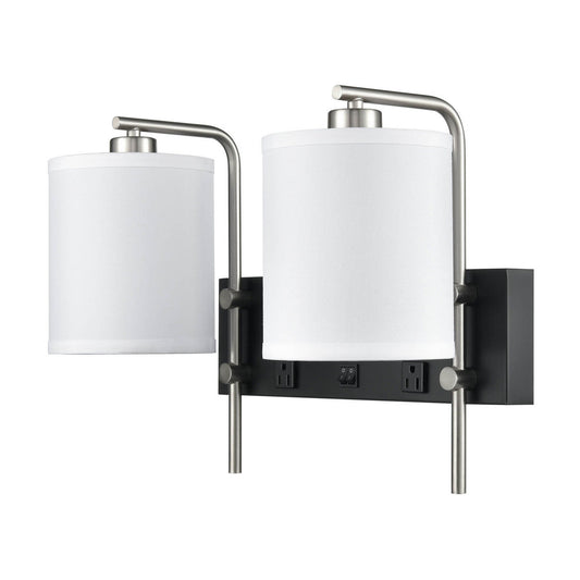 Wall Lamp Brushed Nickel & Matte Black – Dual Switch, Wall-Mounted Bedroom Light