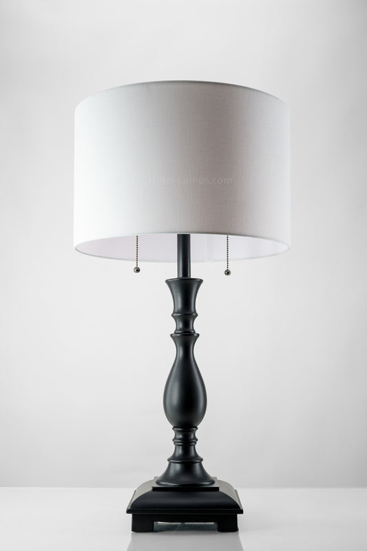 HLHT7102 Classical Matte Black Metal Table Lamp with Dual Pull Chain Switches – 30” Traditional Accent Lighting