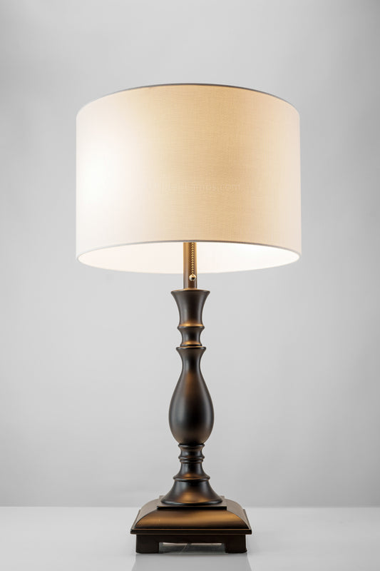 HLHT7102 Classical Matte Black Metal Table Lamp with Dual Pull Chain Switches – 30” Traditional Accent Lighting