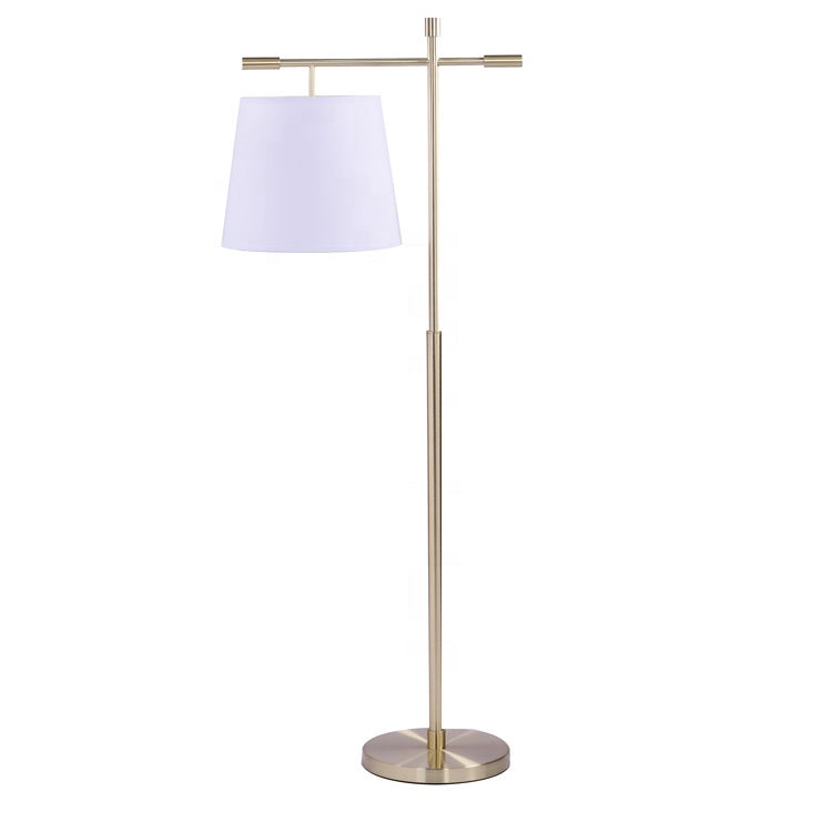 Contemporary Gold Metal Hotel Floor Lamp – Custom Made with Linen or Parchment Shade