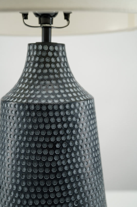 Contemporary Black Table Lamp with Blue Accents – USB & Outlet Charging Ports