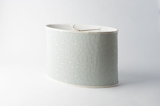 Dotted Narrow Oval Lamp Shade – Blue Silk with Trim, Soft-Sided