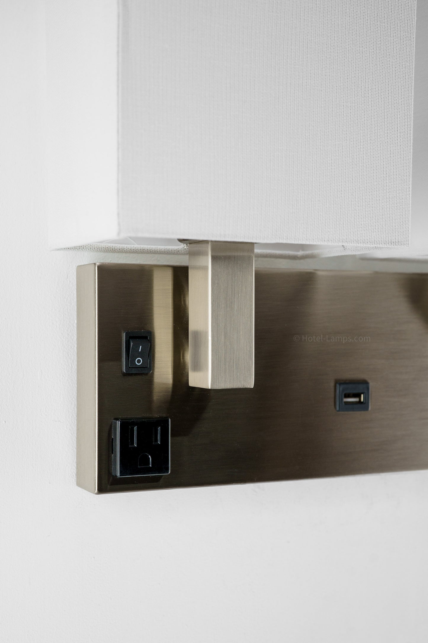 Double Wall Lamp – Satin Nickel Finish with USB & Outlets, Wall-Mounted Bedside Light