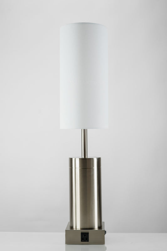HLTL156003 Hyatt Hotel Dresser Table Lamp – 31” Brushed & Satin Nickel with Cream Hardback Shade