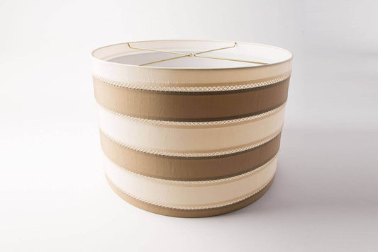 Drum Short Rolled Edge Beige Lampshade – Hardback Striped Design
