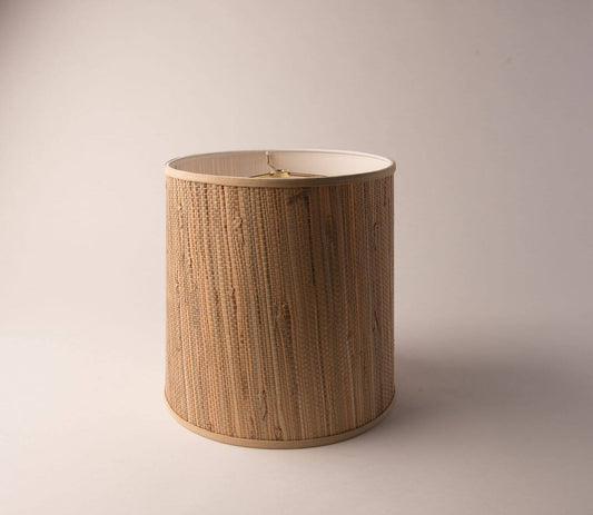 Drum Tall Tan Grasscloth Lampshade – Hardback Translucent Design