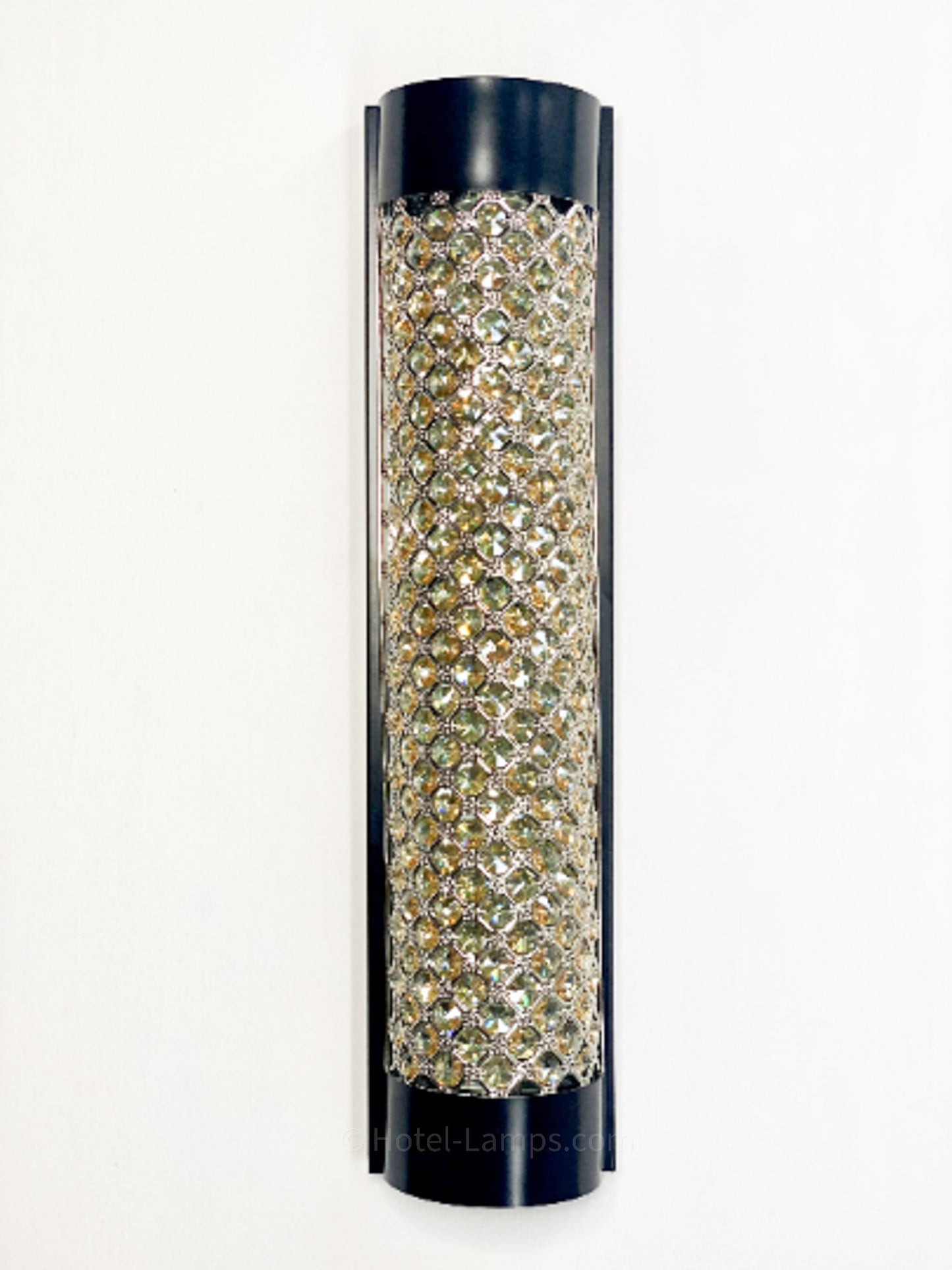 Elegant Beaded Crystal Wall Sconce – Flower Pattern, Black Metal Base, 2-Bulb Fixture