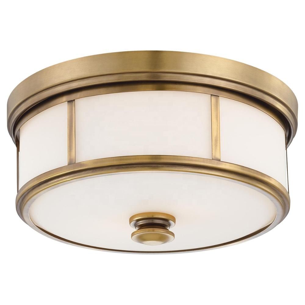 Etched Opal Glass Vintage Style Harbour Point Ceiling Flush Mount – Antique Brass, 13.5"