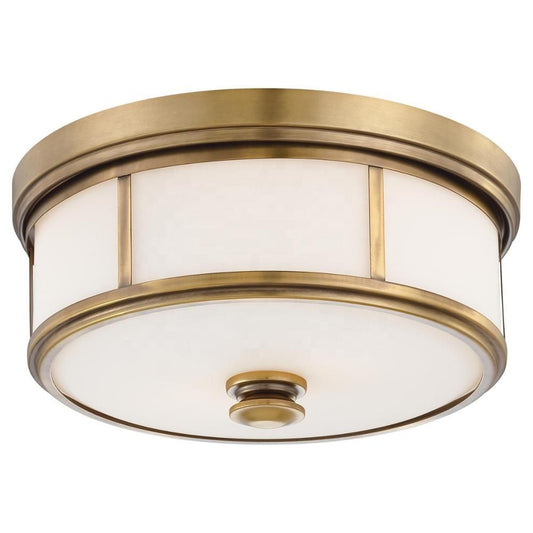 Etched Opal Glass Vintage Style Harbour Point Ceiling Flush Mount – Antique Brass, 13.5"