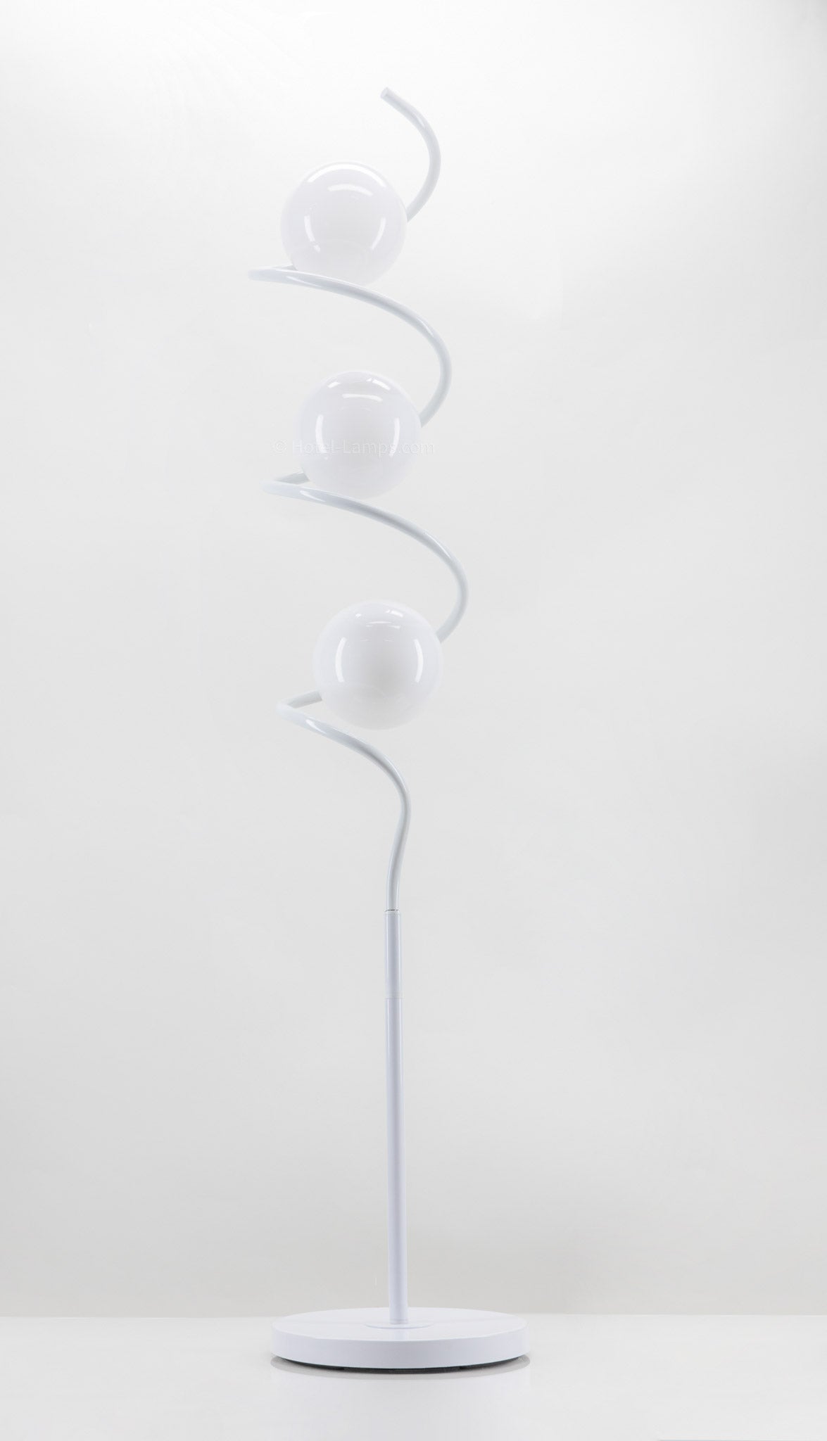 Modern Three-Bulb Floor Lamp – White Finish with Alabaster Glass Lenses