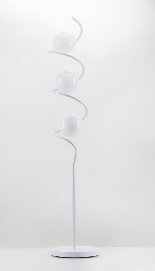 Modern Three-Bulb Floor Lamp – White Finish with Alabaster Glass Lenses