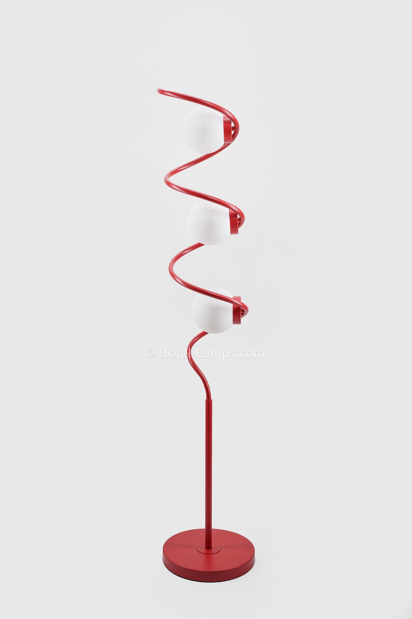 Modern Three-Bulb Floor Lamp – Red Finish with Alabaster Glass Lenses