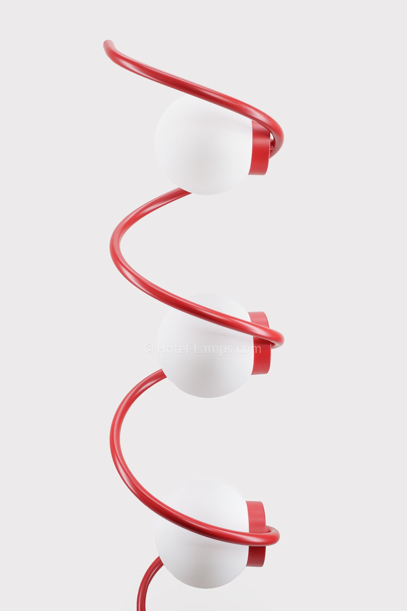 Modern Three-Bulb Floor Lamp – Red Finish with Alabaster Glass Lenses