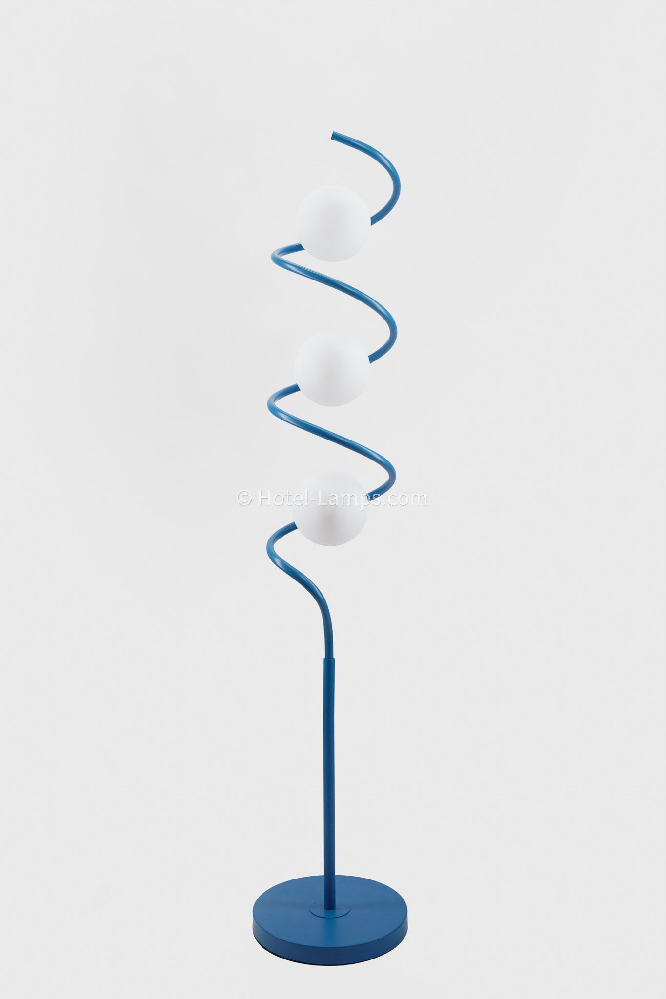 Modern Three-Bulb Floor Lamp – Blue Finish with Alabaster Glass Lenses