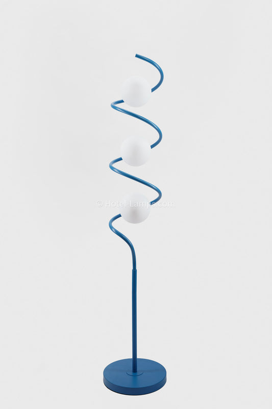 Modern Three-Bulb Floor Lamp – Blue Finish with Alabaster Glass Lenses