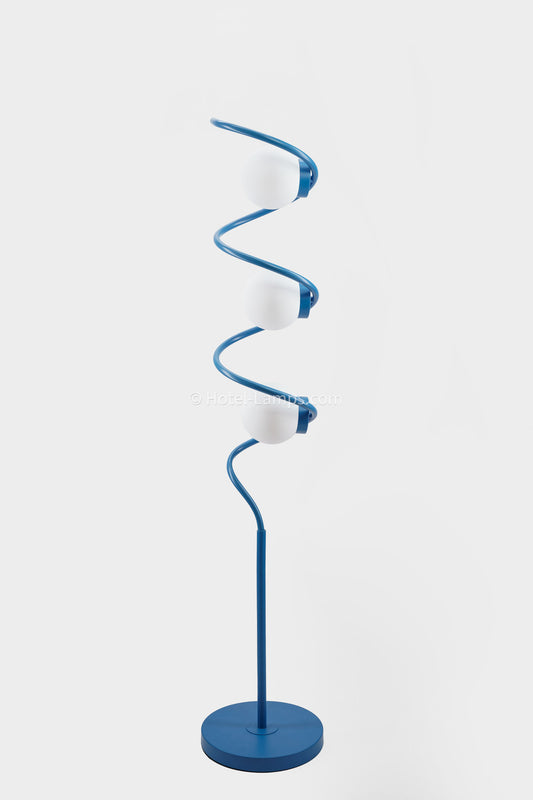 Modern Three-Bulb Floor Lamp – Blue Finish with Alabaster Glass Lenses