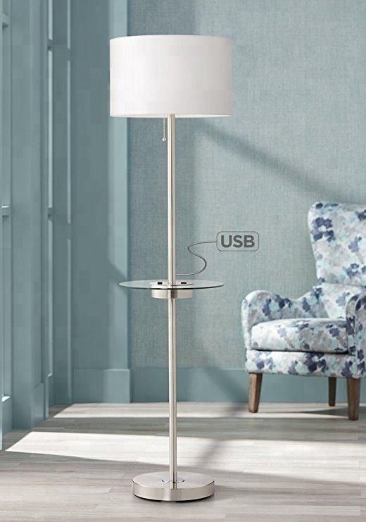 Glass Tray Table Floor Lamp with USB & Outlet – HLHF6006