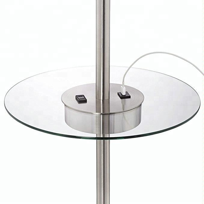 Glass Tray Table Floor Lamp with USB & Outlet – HLHF6006