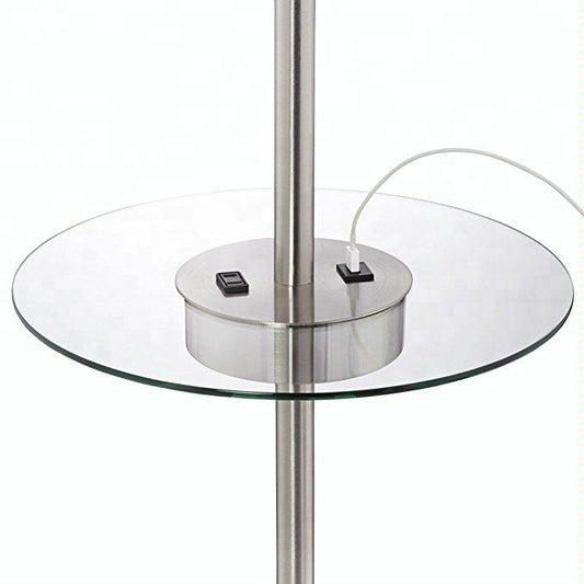 Glass Tray Table Floor Lamp with USB & Outlet – HLHF6006
