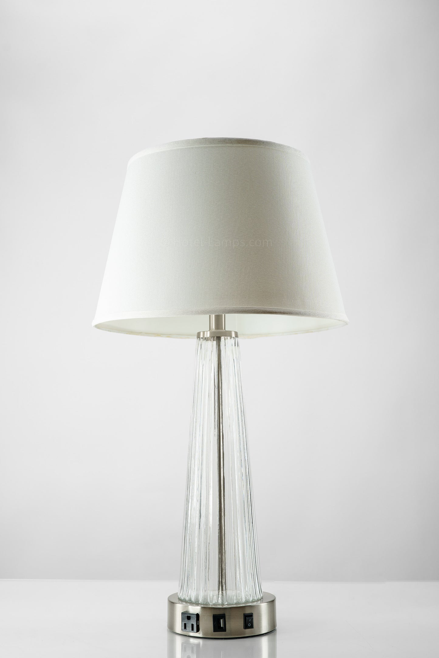 Best Western Executive Residency Glass Table Lamp – Clear Glass & Brushed Nickel with White Linen Shade