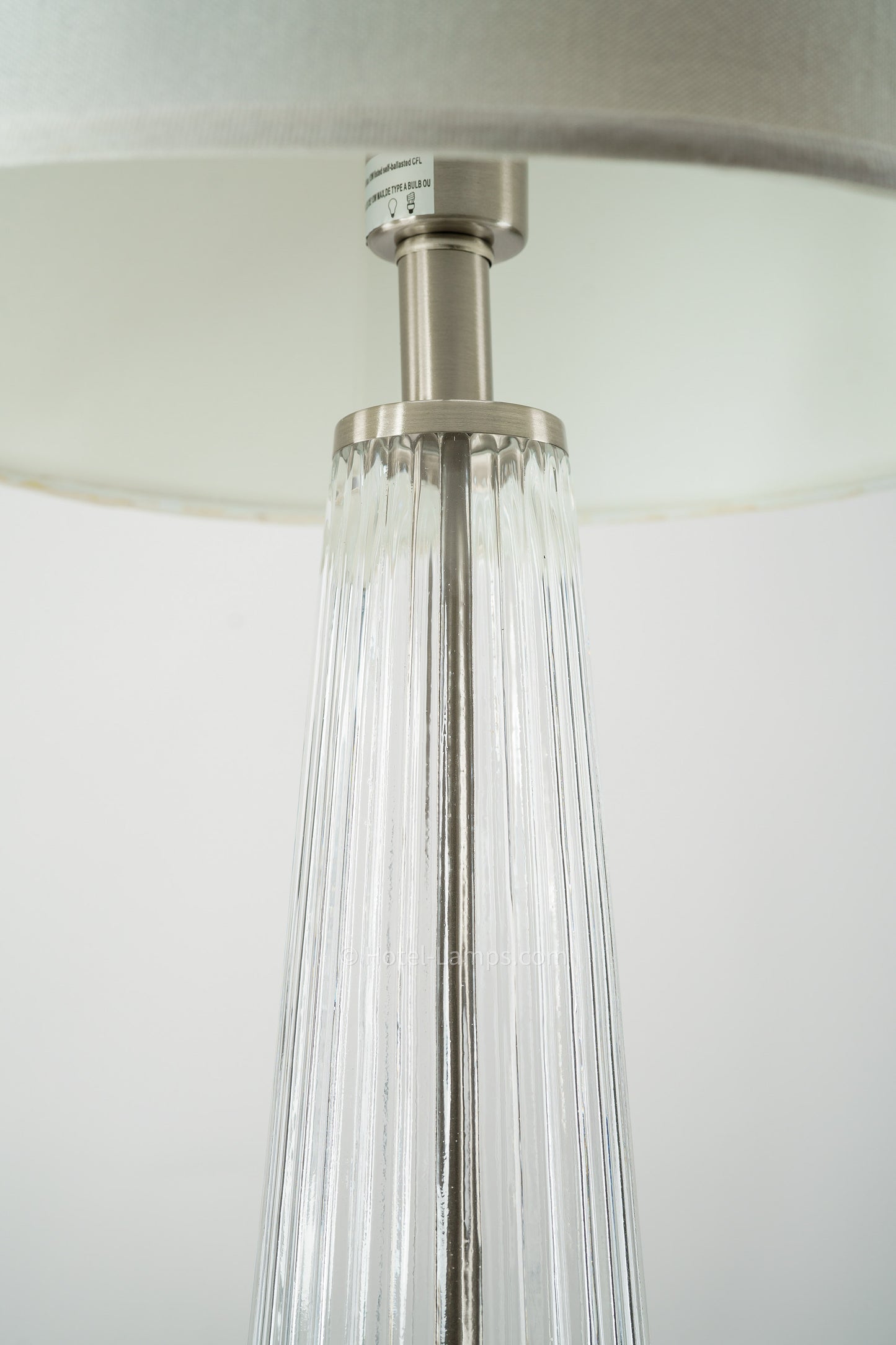 Best Western Executive Residency Glass Table Lamp – Clear Glass & Brushed Nickel with White Linen Shade