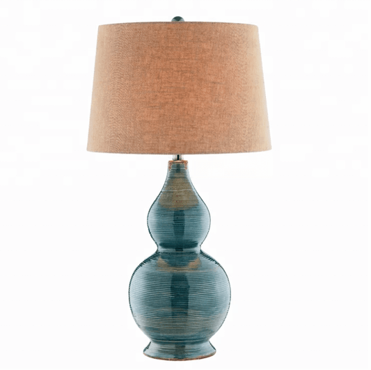 Hand-Painted Blue Ceramic Table Lamp with Polished Chrome Accents – HLHT7024