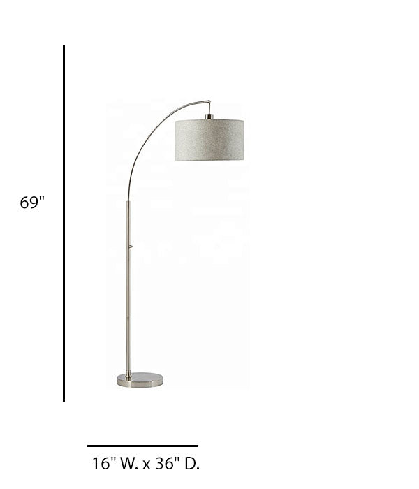69" Rivet Steel Arc Floor Lamp with Grey Linen Shade – HLHF6005