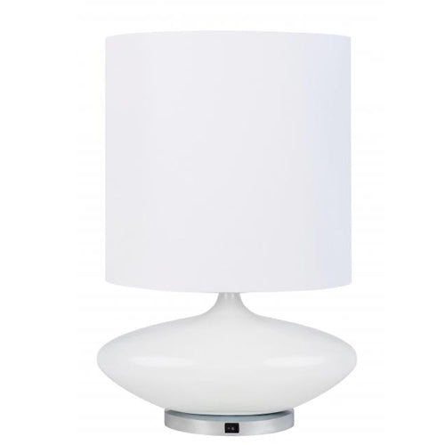 High Gloss White & Polished Chrome Table Lamp with Oval Linen Shade – 32W (SKU: HGI-9886)