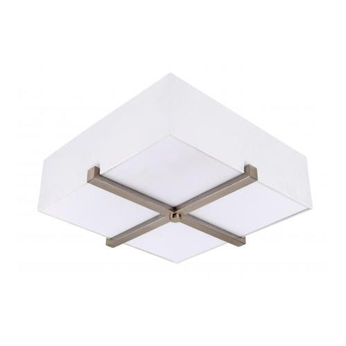 18” Brushed Nickel LED Flush Mount Ceiling Light with White Linen Acrylic Shade – 28W Hardwired (SKU: HIC-0025)