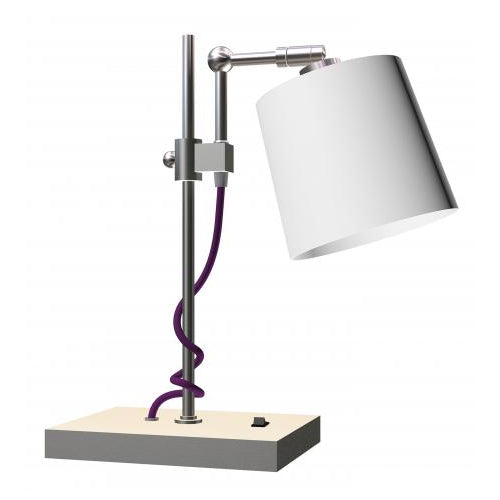 Brushed Nickel Table Lamp with Ivory Linen Shade – 23W Fluorescent, Compact Accent Lighting (SKU: HIC-0037)