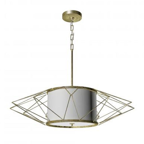 Rustic Gold Leaf 6-Light Chandelier with Ivory Linen Shades – 64” Adjustable (SKU: HIC-0039)