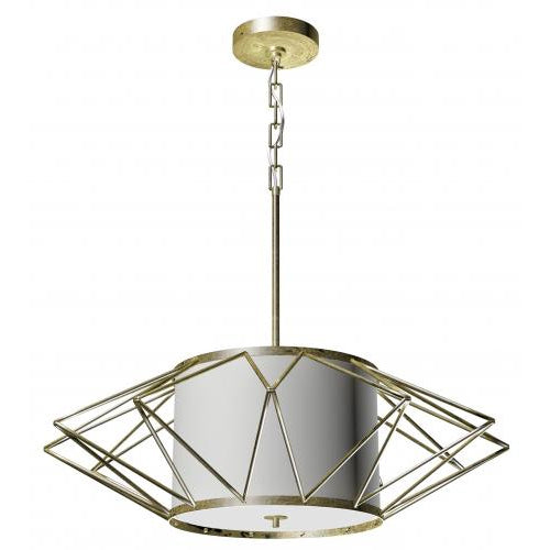 Rustic Gold Leaf 4-Light Chandelier with Ivory Linen Shades – 64” Adjustable Ceiling Fixture (SKU: HIC-0040)