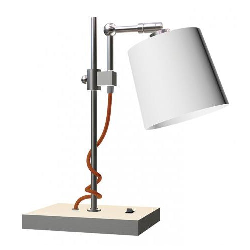 Brushed Nickel Table Lamp with Ivory Linen Shade – 23W Fluorescent Accent Lighting (SKU: HIC-0042)