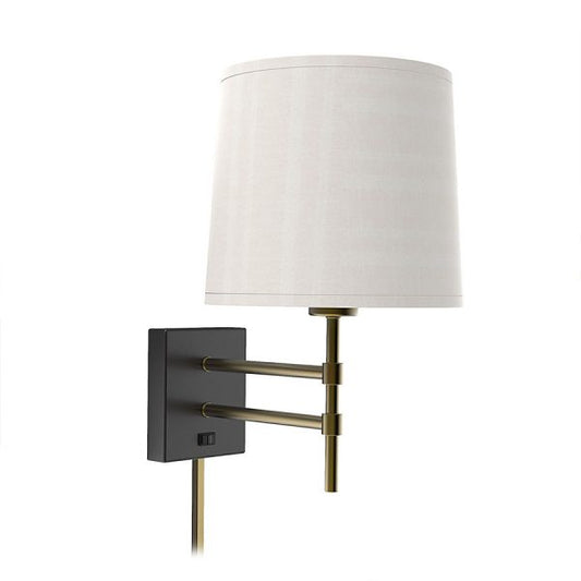 Headboard Sconce Lamp with Black Sungold Finish & Cream Brussels Hardback Shade – GU-24 Wall Light
