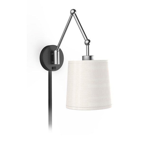 Black Silver Headboard Sconce Lamp with Cream Brussels Hardback Shade – GU-24 Wall Light